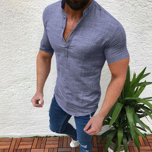 V-Neck Linen Half-Open Collar Men's Tops