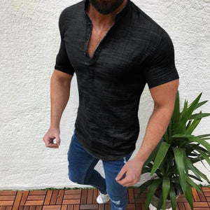 V-Neck Linen Half-Open Collar Men's Tops