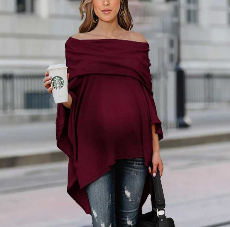 Maternity Loose Off Shoulder Irregular Hem Strapless Shirt