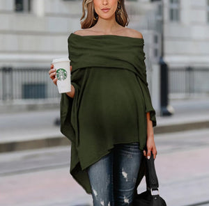 Maternity Loose Off Shoulder Irregular Hem Strapless Shirt