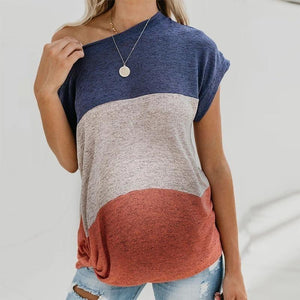 Maternity Casual Short Sleeve Splicing Color T-Shirt