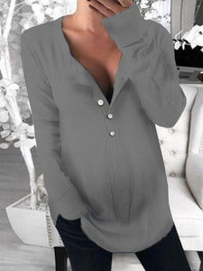 Loose V-neck Button Maternity Top