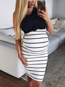 Maternity Casual Round Neck Sleeveless Stripe Dress