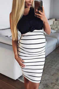 Maternity Casual Round Neck Sleeveless Stripe Dress