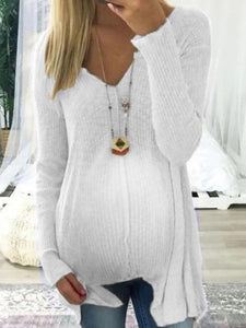 Maternity Loose V-Neck Sweater Pullover Long Sleeves