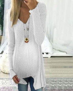 Maternity Loose V-Neck Sweater Pullover Long Sleeves