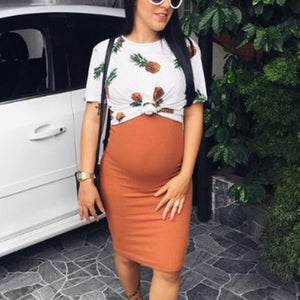 Maternity Printed Short Sleeve Double-Layer Dress