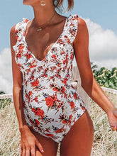 Load image into Gallery viewer, Maternity Sweet V-neck Colorblock Printed Ruffled One-Piece Swimsuit
