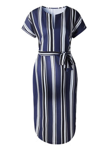 V-Neck Square Stripe Long With Maternity Dress