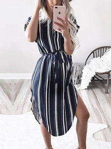 V-Neck Square Stripe Long With Maternity Dress