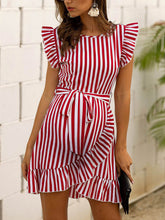 Load image into Gallery viewer, Flying Sleeve Striped Ruffled Maternity Dress
