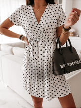 Load image into Gallery viewer, Short-Sleeved Polka-Dot Lace-Up Maternity Dress
