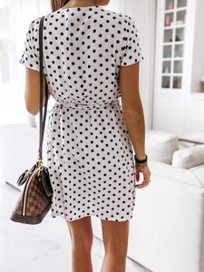 Short-Sleeved Polka-Dot Lace-Up Maternity Dress