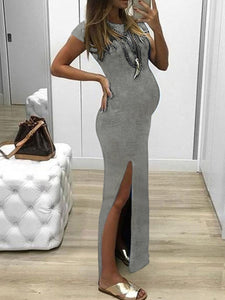 Fashion Solid Color Slit Maternity Dress