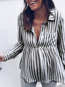 Striped Casual Long-Sleeved Shirt Maternity Top