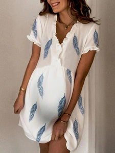 Maternity Fashion Casual Feather Print Dress