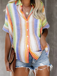 Casual Color Striped Shirt Button Maternity Top