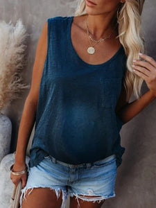 Maternity U-neck Patch Pocket Solid Color Loose Vest