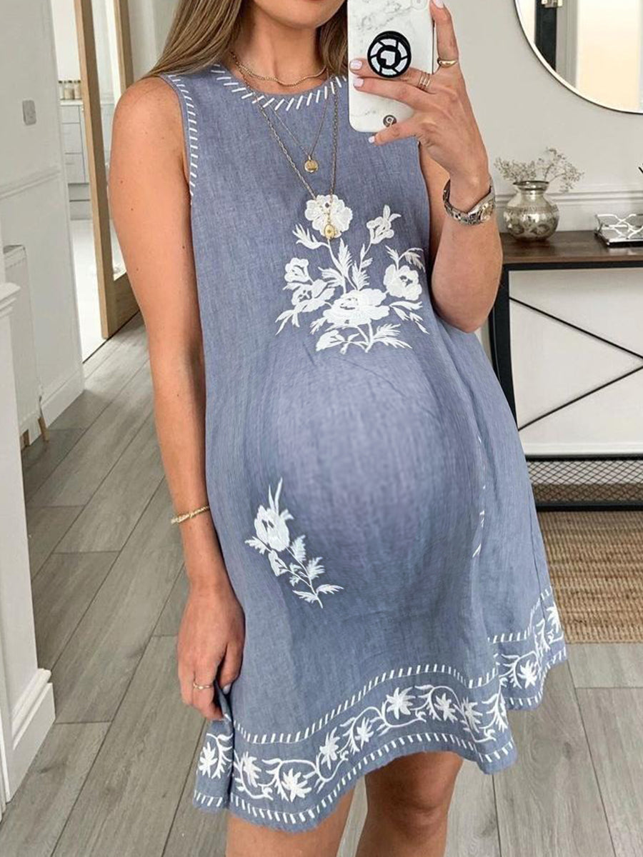 Fashion Printed Sleeveless Maternity Dress