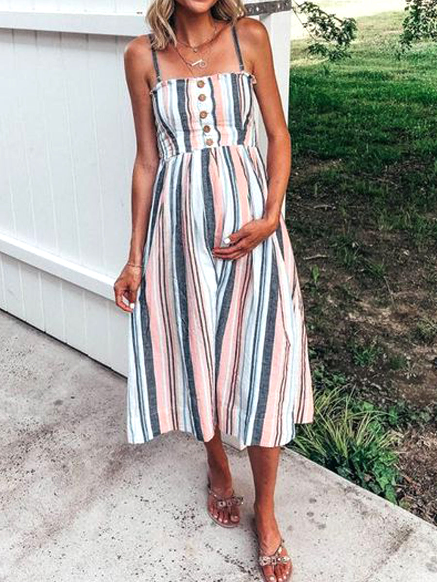 Maternity Wear Sexy Sweet Suspender Striped Dress