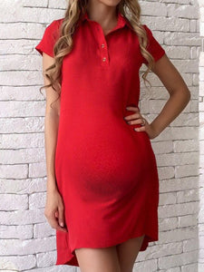 Casual Polo Collar Maternity Dress