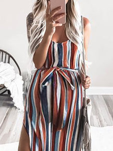 Color Striped Maternity Sling Dress