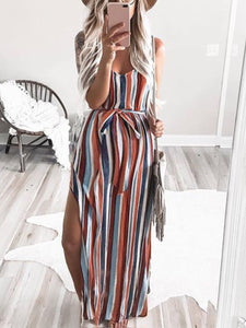 Color Striped Maternity Sling Dress