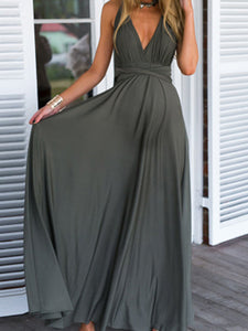 V-Neck Tie Flat-Chested Evening Dress Maternity Dress