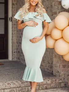 Pure Color Sexy Fashion One-Neck Maternity Dress