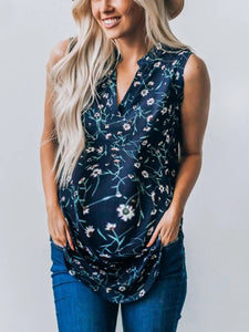 V-neck Sleeveless Maternity Floral Top