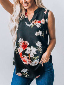 V-neck Sleeveless Maternity Floral Top