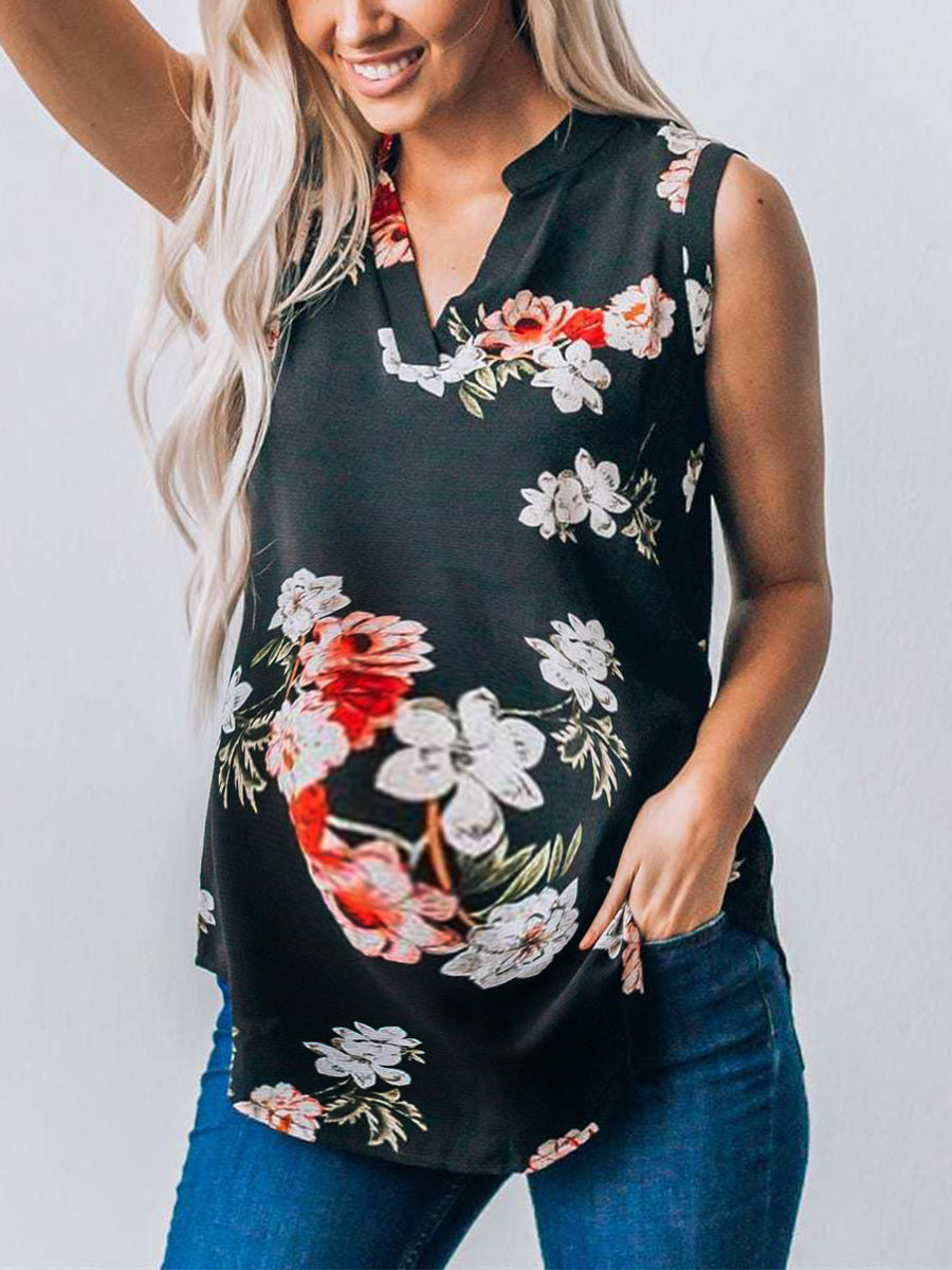 V-neck Sleeveless Maternity Floral Top