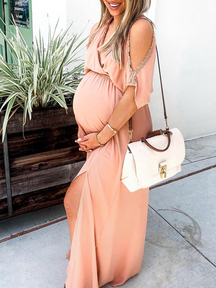 Pure Color V-Neck Loose Maternity Dress