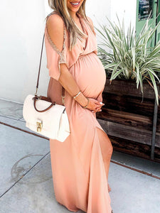 Pure Color V-Neck Loose Maternity Dress