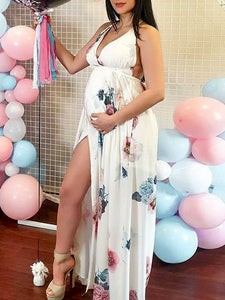 Maternity Fashion Sexy V-neck Floral Long Dress