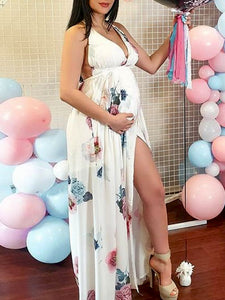 Maternity Fashion Sexy V-neck Floral Long Dress