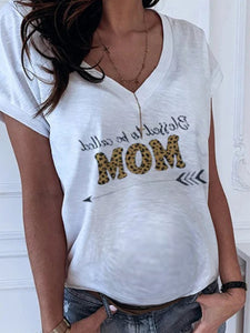 V-neck Letter Print Maternity Casual T-shirt