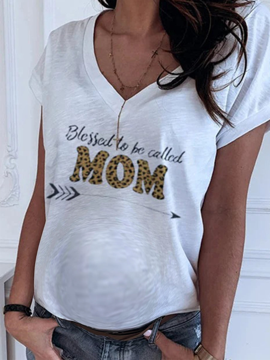 V-neck Letter Print Maternity Casual T-shirt