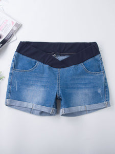 Fashion Cuffed Maternity Denim Shorts