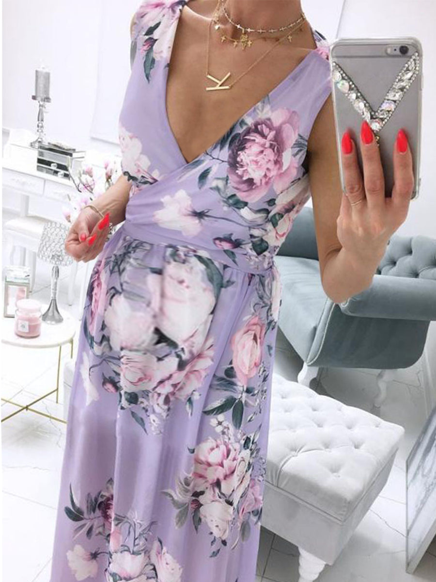 Sexy V-neck Printed Maternity Dress