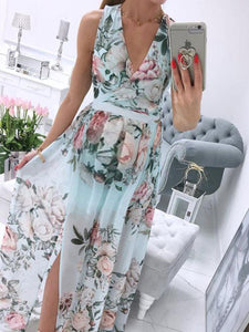 Sexy V-neck Printed Maternity Dress