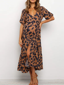 V-neck Leopard Print Maternity Casual Dress