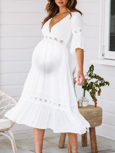 Deep V Lace Stitching With Maternity Dress