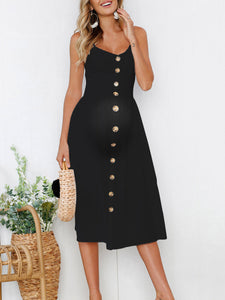 Black And White Sling Button Maternity Dress