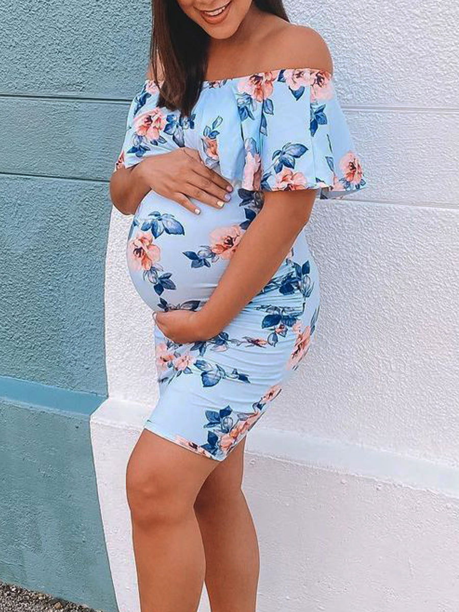 Maternity Fashion Sexy Floral Bag Hip Dress