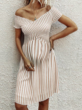 Load image into Gallery viewer, Pregnant Women&#39;s One-shoulder Striped Dress
