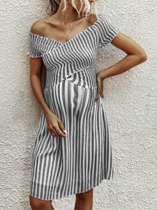 Pregnant Women's One-shoulder Striped Dress