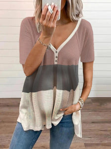 Maternity Color Matching Placket Buttoned Short-sleeved T-shirts