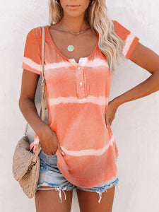 V-Neck Button Tie-Dye Maternity Top