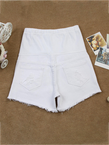 Pure Color Trendy Ripped Maternity Shorts